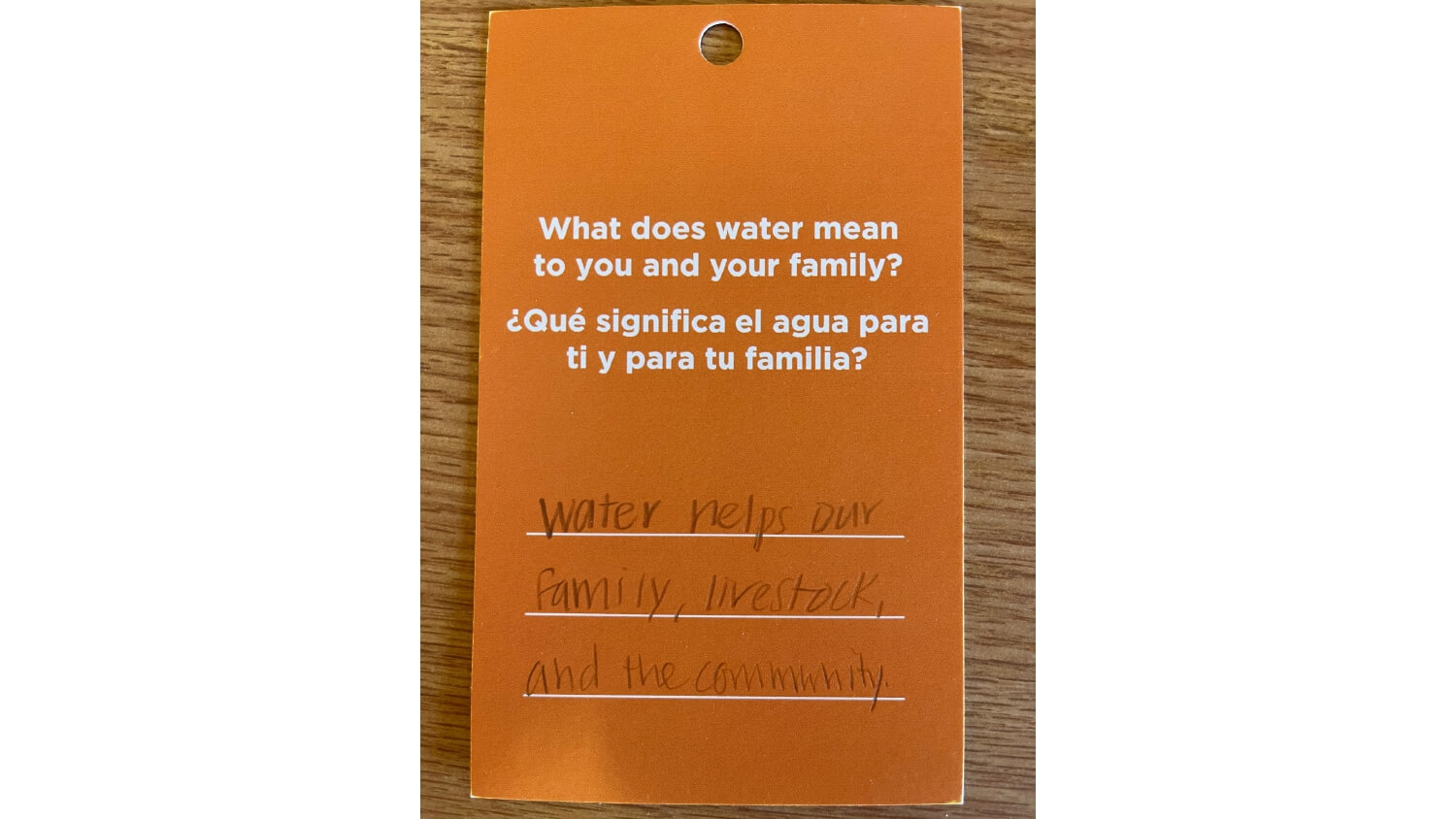 What does water mean to your community? Water helps our family, livestock, and the community.