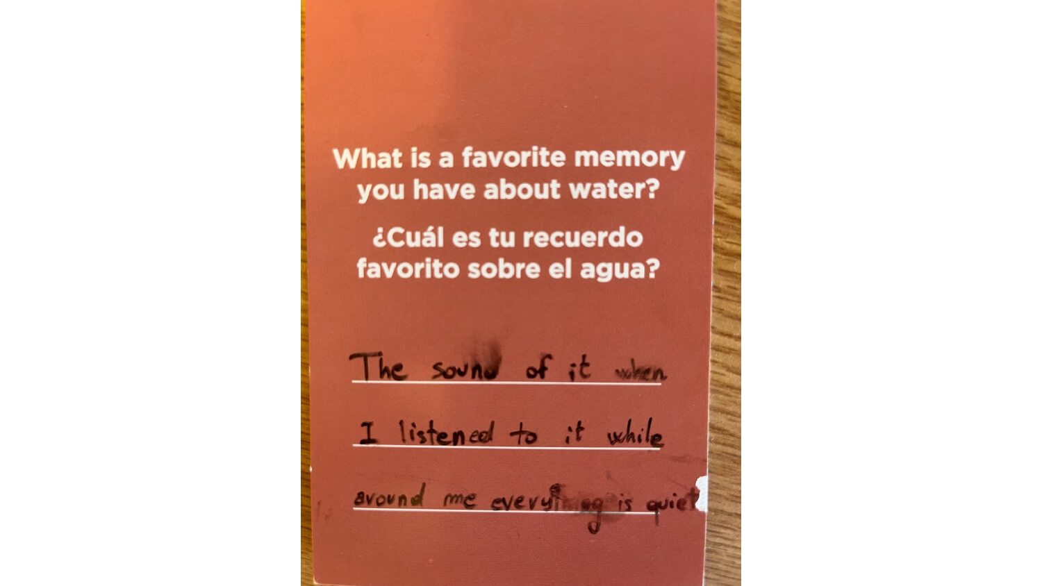 What is a favorite memory you have about water? The sound of it when I listened to it while around me everything is quiet.