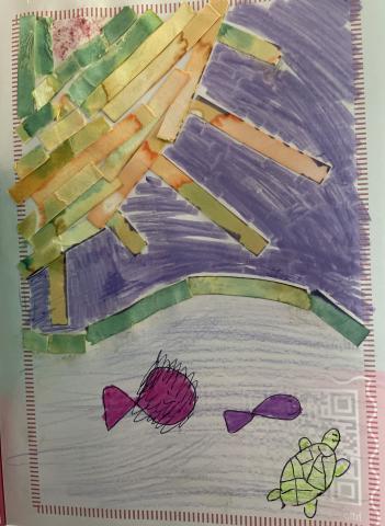 Image of artwork created by library visitor. Description from visitor: It’s a picture of the ocean and all the undiscovered creatures!
